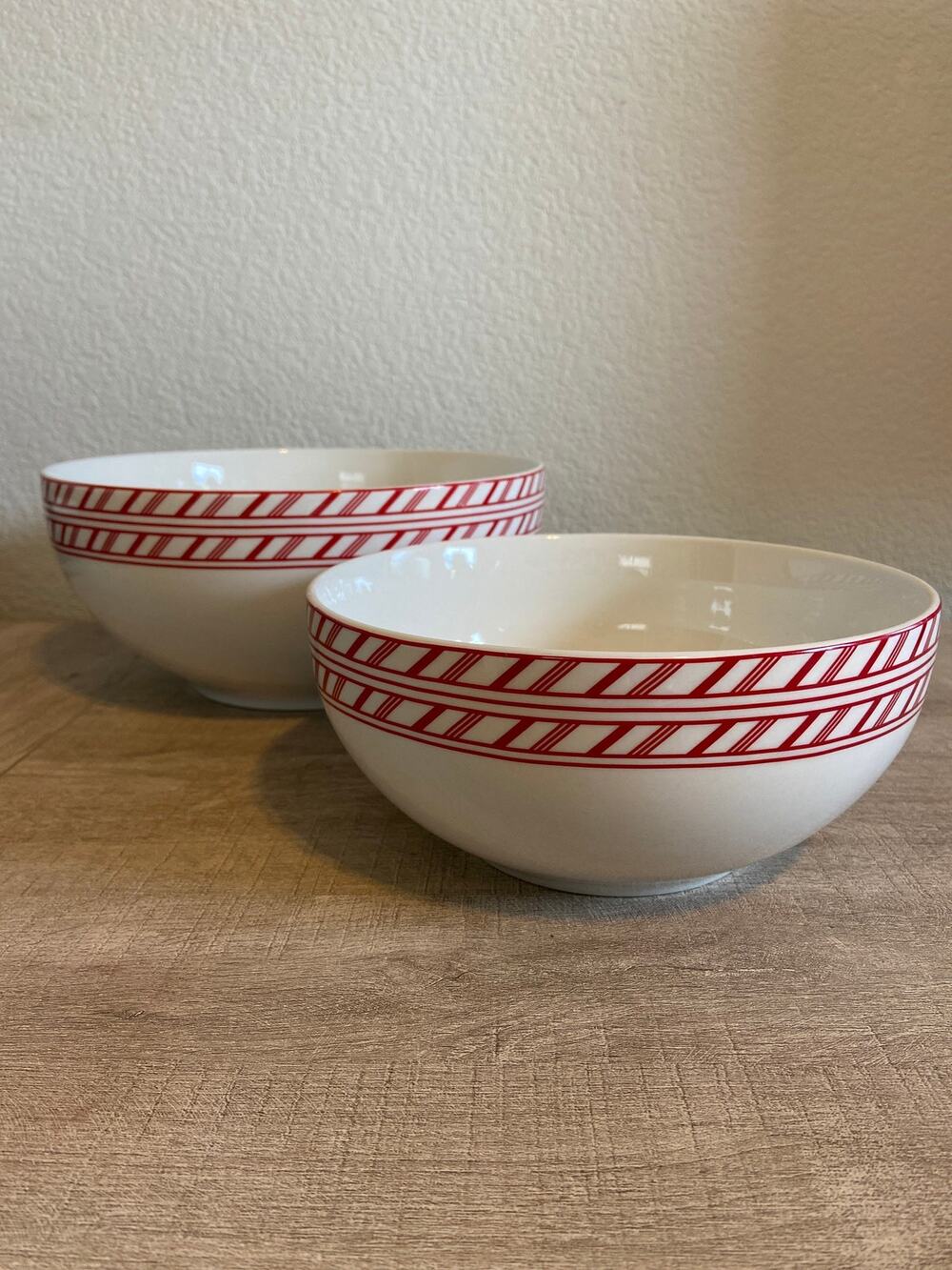 Vintage Two Nesting Bowls Gourmet Basics Mikasa Candy Lane Ceramic Striped